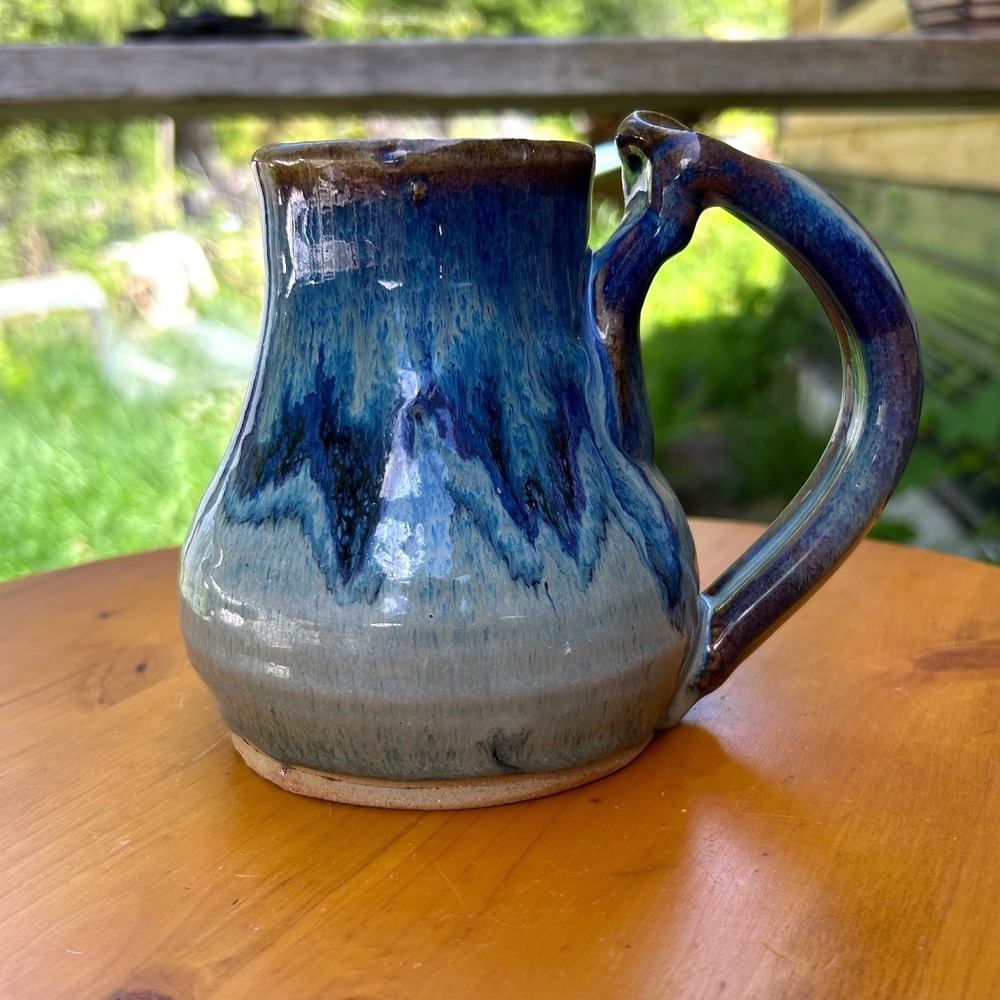Vintage Pottery Mug Large Blue Drip Glaze Handmade Ceramic David Hough Ex Large